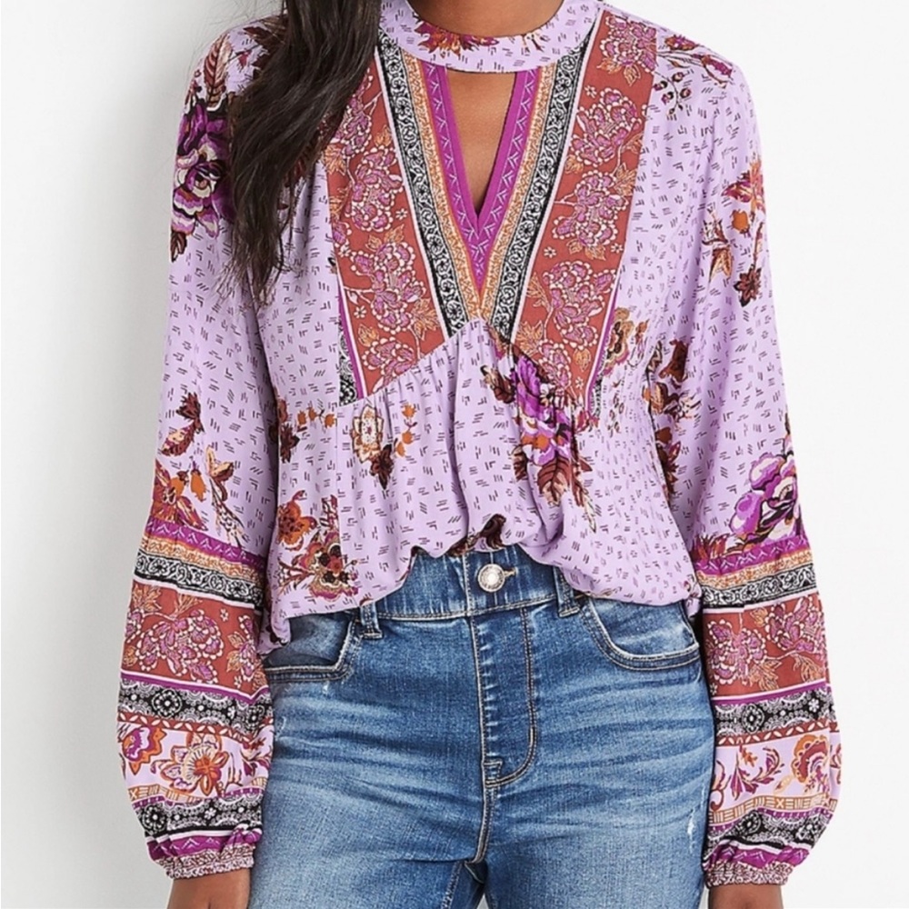 Maurice’s Large lavender fuchsia balloon sleeve boho house keyhole large